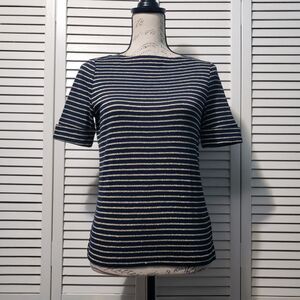 Ralph Lauren Short Sleeve Tee Women's Petite‎ Small Black Gold Striped Knit Top